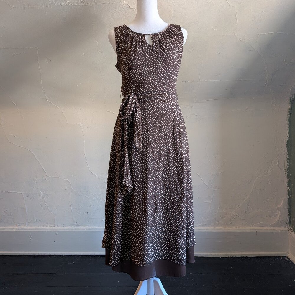 vintage 90s talbots silk polka dot brown midi keyhole dress (size 8)